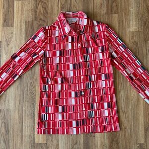 jcpenney Red Geometric Print Button-Up Top